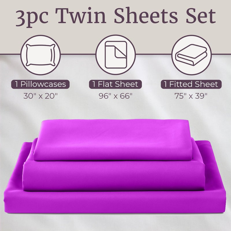 Lavish Home 3-Piece Brushed Microfiber Twin Sheet Set - Bedding with Wrinkle and Stain-Resistant Fitted and Flat Sheets Plus Pillowcase (Purple) - Image 3